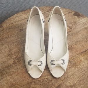 Dior Women's White Stitched Leather Open Toe Heel